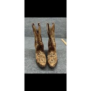 Justin Women Distressed Bent Rail Roughout Cross Embroidered Snip Toe Boots 6